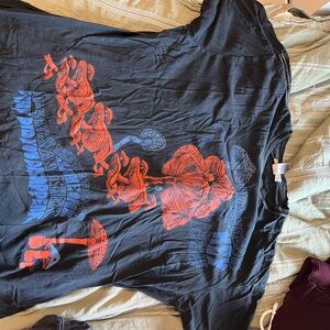 Black T-Shirt with Red and Blue Mushroom Design